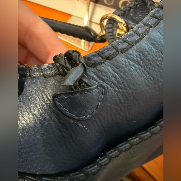 Salvatore Ferragamo Navy Gancini Braided Tote Bag VGUC - Picture 5 of 16